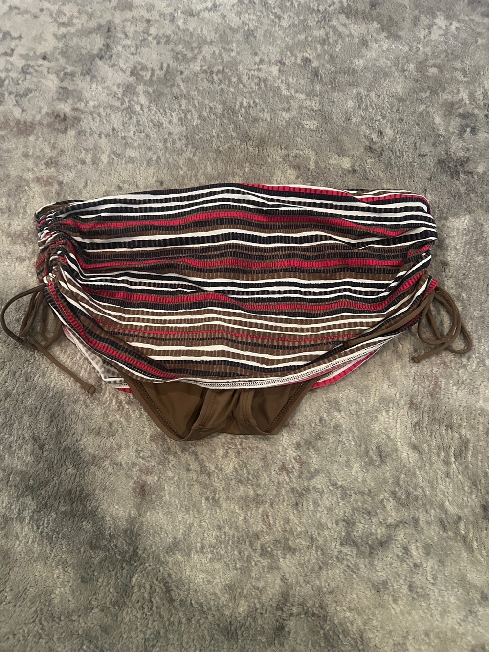 Tommy Bahama Brown, Black, White & Red Striped Bikini Bottoms Size Large